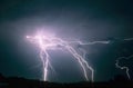 Several lightning bolts strike in the Dutch landscape during a severe thunderstorm Royalty Free Stock Photo