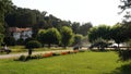 Beautiful formal garden, park with architecture in mefical spa wellness health center Banja Koviljaca