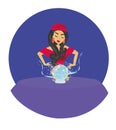 Beautiful Fortuneteller woman reads the future from the crystal ball