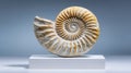 Beautiful Fossilized Ammonite Shell Displayed on Elegant Stand Royalty Free Stock Photo