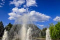 Beautiful fountain against beautiful clouds, spring, summer cityscape, Dnepropetrovsk, Dnepr city, Ukraine