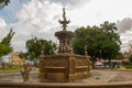 Beautiful fountain with angels near the temple. Matriz Church in Portuguese Igreja Matriz, Manaus Amazonas, Brazil