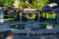 Beautiful fountain in the city of Pottstown with floral arrangements surrounding it