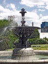 A beautiful fountain gushing water in Warsaw in the city center