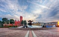 Beautiful fountain in Independence Square in Minsk