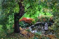 beautiful fountain in old Europe city park in autumn Royalty Free Stock Photo