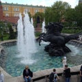 Beautiful fountain and sculptures of horses in it