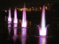 Beautiful fountains with evening illumination. Rusanovka. Kiev.