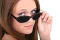 Beautiful Fourteen Year Old Girl Looking Over Sunglasses Royalty Free Stock Photo