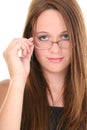 Beautiful Fourteen Year Old Teen Looking Over Eyeglasses Royalty Free Stock Photo
