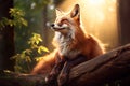 Beautiful fox in the forest close-up with space for text