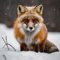 Beautiful fox playing with snow inwinter forest Royalty Free Stock Photo