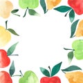 Beautiful frame from apples and pears watercolor hand sketch