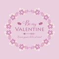 Beautiful frame, with ornate pink and white floral, for greeting card design happy valentine elegant. Vector Royalty Free Stock Photo