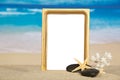 Beautiful frame, starfish, coral and pebble Royalty Free Stock Photo