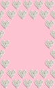 Beautiful frame of white hearts on a pink background. fresh hydrangea flowers. flat lay, copy space, vertical frame Royalty Free Stock Photo