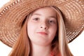 Beautiful freckled young girl wearing straw hat Royalty Free Stock Photo