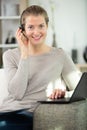 beautiful freelancer female talking in video conference on line Royalty Free Stock Photo