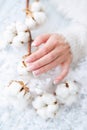 Beautiful French manicure and cotton flower