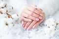 Beautiful French manicure and cotton flower