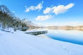 Beautiful fresh snow in winter around the mountains Lake with Royalty Free Stock Photo