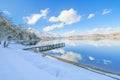 Beautiful fresh snow in winter around the mountains Lake with Royalty Free Stock Photo