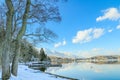 Beautiful fresh snow in winter around the mountains Lake ,and t Royalty Free Stock Photo