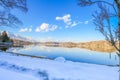 Beautiful fresh snow in winter around the mountains Lake ,and t Royalty Free Stock Photo