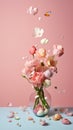 Beautiful fresh spring flowers levitating, Sping, summer, floral background. Ai generated. Illustration