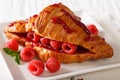 Beautiful freshly baked croissant stuffed with fresh raspberries