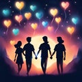 A beautiful friendship day poster portraying four friends holding hands and walking Generative AI