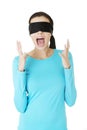 Beautiful frighten young blindfold woman screaming Royalty Free Stock Photo