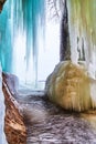 Beautiful frozen ice formations and icicles of blue in cave Royalty Free Stock Photo
