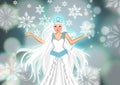 Beautiful frozen queen in white cold ice scene