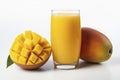 Beautiful fruit drink glass with mango juice and slices mango isolated Royalty Free Stock Photo