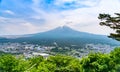 Beautiful Fuji mountain with cloud and blue sky in summer, the famous landmark and attraction place of tourists in Japan