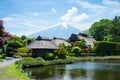Beautiful Fuji mountain with cloud and blue sky  in the summer at Oshino Hakkai the old Japanese village in Japan Royalty Free Stock Photo