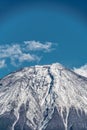 Beautiful Fuji mountain in Japan. Close zoom detail of top covered with snow. Royalty Free Stock Photo