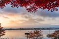 Beautiful Fuji san and Kawaguchiko lake with autumn leaves Royalty Free Stock Photo