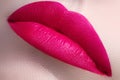 Beautiful full pink lips. Pink lipstick. Gloss lips. Make-up & C Royalty Free Stock Photo
