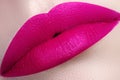 Beautiful full pink lips. Pink lipstick. Gloss lips. Make-up & C Royalty Free Stock Photo