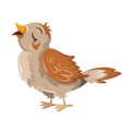 Beautiful funny cartoon bird nightingale. Large colorful migrating bird.