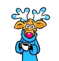 Beautiful funny deer cup of coffee cartoon