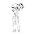 A beautiful and funny girl is wearing clothes that resemble what doctors wear. Childrens coloring page.