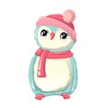 Beautiful funny little penguin in hat and with scarf.