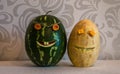 Beautiful and funny watermelon and melon