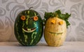 Beautiful and funny watermelon and melon