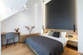 Beautiful Furnished Master Bedroom Interior Design in Luxury Home. Big Modern Bedroom