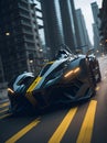 Beautiful futuristic supercar in the city