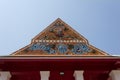 ?Beautiful gable of the church is decorated with stucco and ceramic designs in the temple ?Bangkok Royalty Free Stock Photo